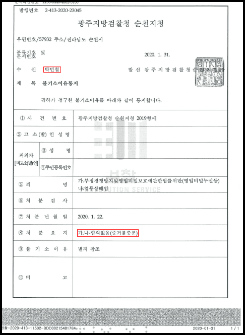 부정경쟁방지법위반 등 무혐의 이미지 2